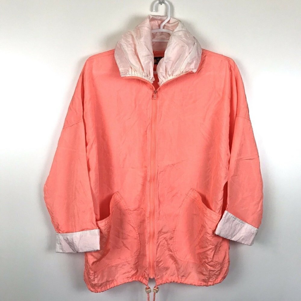 Vintage Andy Johns Windbreaker Neon Pink Nylon Small